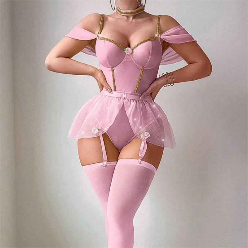 Shiny Bodysuit Lingerie Set Wo - Fishnet Stocking Women ulasan dan harga